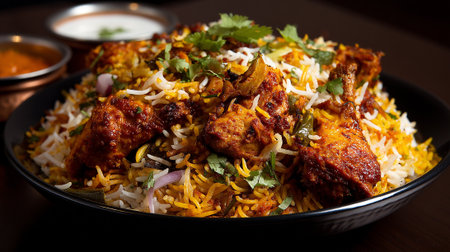 Delectable Chicken Biryani: A Flavorful Fusion of Rice, Chicken and Spicesの素材