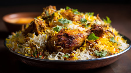 Delicious Chicken Biryani: A Vibrant and Flavorful Indian Dish Presentationの素材