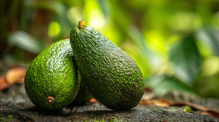 Fresh Avocado Still Life with Lush Green Background for Healthy Eatingの素材