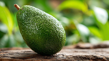 Fresh whole avocado still life with textured peel on natural woodの素材