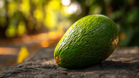 Ripe Avocado Delight: A Vibrant Green Fruit Against a Natural Backdropの素材