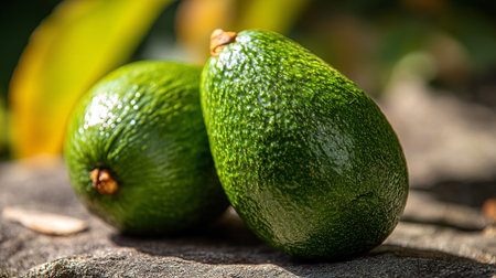 Ripe and Luscious Avocados Resting Outdoors on a Sunny Dayの素材
