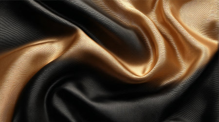 Elegant Black and Gold Fabric Draping Gracefully Creating Luxurious Backgroundの素材