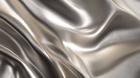 Flowing Light Grey Silk: Luxurious Fabric with Smooth Curves and Shiny Textureの素材