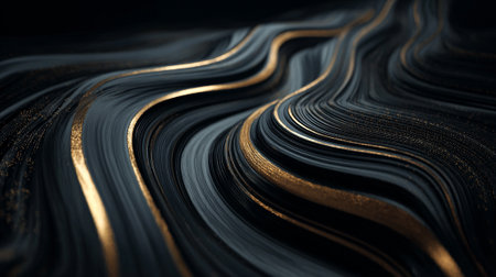 Elegant abstract of black flowing forms with gold accents for luxury designsの素材