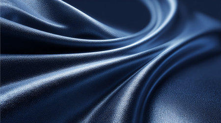 Abstract dark blue leather texture showing flowing and wave-like pattern.の素材