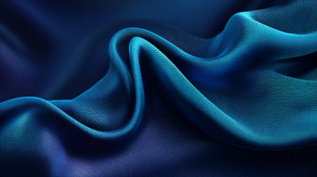 Flowing blue fabric creates an elegant, luxurious backdrop with silky smooth textureの素材