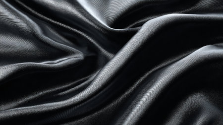 Luxurious dark fabric with intricate waves creating an elegant, monochrome background.の素材