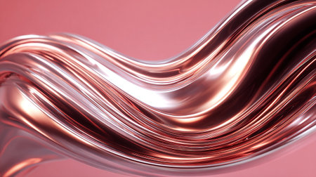 Elegant flowing rose gold metallic form against soft pink gradient backgroundの素材