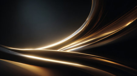 Golden Abstract Lines Flowing Across a Dark Background, Creates Depth and Dimensionの素材