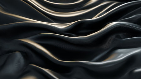 Abstract dark cloth with elegant folds and subtle golden highlights for design.の素材