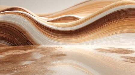 Abstract Waves of Creamy, Warm Toned Layers with Reflective Surface Texture.の素材
