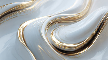 Elegant flowing white surface adorned with gold for a modern abstract backgroundの素材