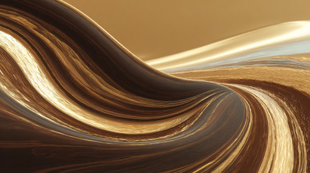 Golden Abstract Wave: Flowing, Liquid, Metallic Texture on Creamy Backgroundの素材
