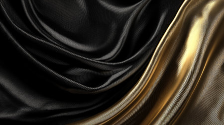 Elegant Black and Gold Abstract Fabric Draping with Luxurious Textureの素材