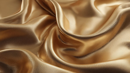 Luxurious golden fabric, creating waves and folds with beautiful textures visible throughout.の素材