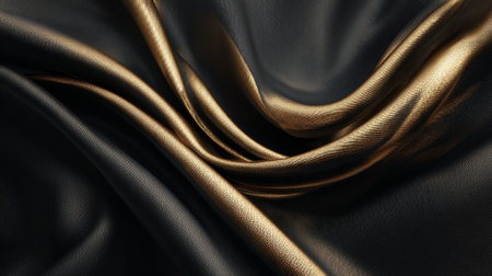 Luxurious waves of dark fabric accented with a golden sheen create rich textureの素材