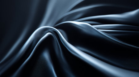 Abstract Dark Blue Satin Fabric with Soft Folds and Elegant Textureの素材