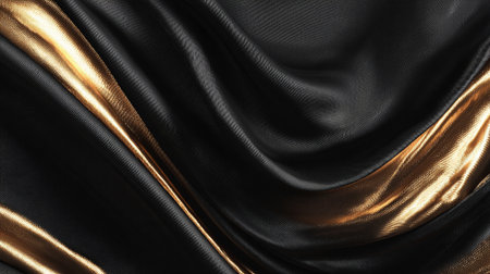 Abstract black and gold fabric creates elegant, flowing and luxurious background design.の素材