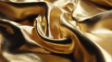 Opulent Golden Textile: A Luxurious Display of Smooth, Shiny, and Wrinkled Fabricの素材