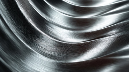 Abstract metallic waves ripple in gleaming silver texture for modern backgroundの素材