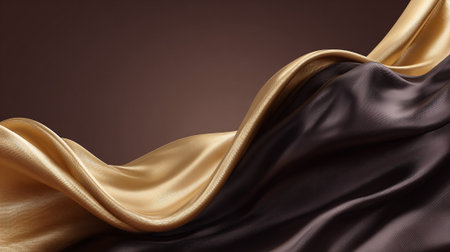 Luxurious gold and dark brown fabric drapes elegantly against a solid backdrop.の素材