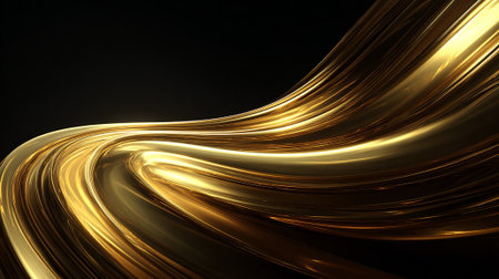 Abstract Golden Flow Against Black Background Radiating Luxury and Eleganceの素材