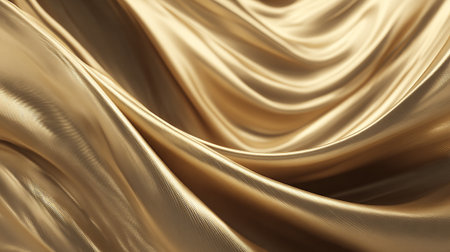 Luxurious Gold Fabric Draping Elegantly with Smooth Waves and Shimmering Highlightsの素材