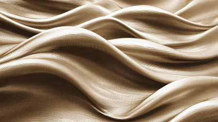 Elegant golden silk fabric background with flowing waves and graceful texture.の素材