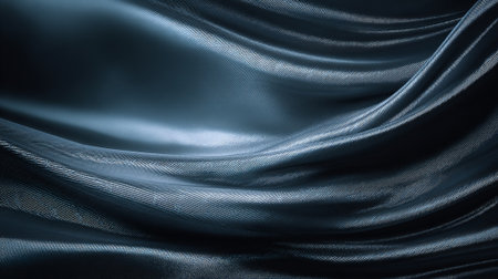 Abstract blue fabric waves with textured surface and smooth flowing curves.の素材
