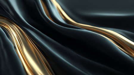 Elegant abstract background with flowing black fabric and golden lines designの素材