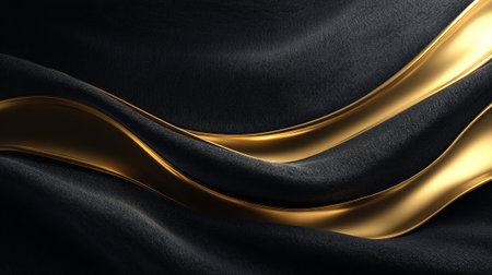 Elegant Abstract Design with Wavy Golden Lines on Dark Gray Materialの素材