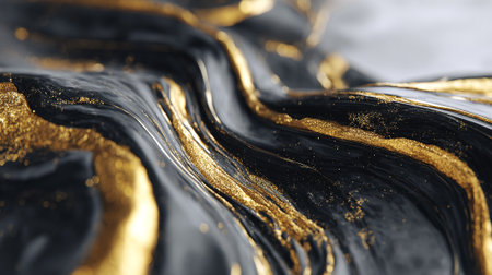 Luxurious fluid art with black and gold: A captivating abstract backgroundの素材