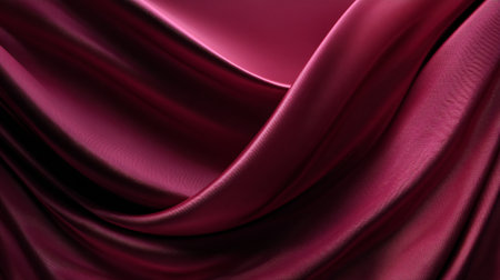Elegant maroon draped fabric texture with soft waves and flowing surface.の素材