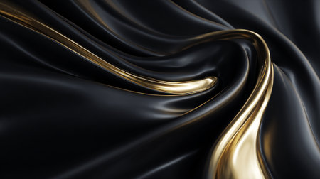 Elegant Black Silk and Gold Abstract Swirl Pattern Background Image.の素材