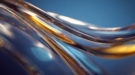 Abstract gold and blue waves create a modern minimalist background image.の素材