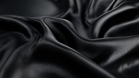 Dark Waves of Fabric: Luxurious Black Silk Background with Flowing Textureの素材