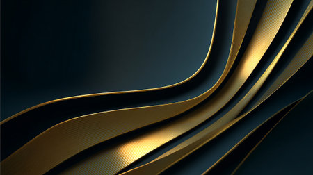 Elegant gold and teal abstract background with smooth flowing lines design.の素材