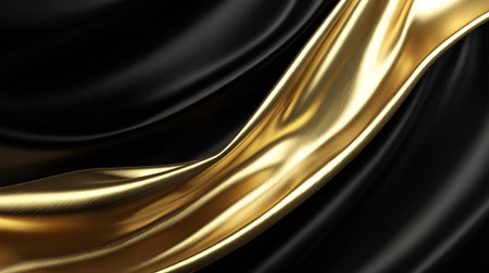 Elegant Golden Fabric Flowing Against a Dark Sophisticated Backgroundの素材