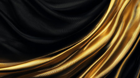 Elegant Black and Gold Fabric Drapes Create a Luxurious Textured Backgroundの素材