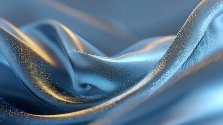 Abstract light blue silky fabric with delicate gold highlights creates a dreamy texture.の素材