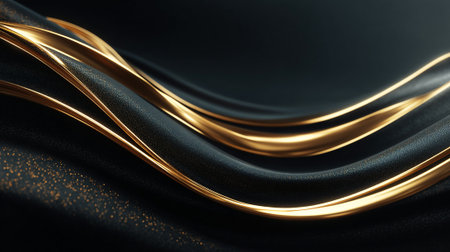 Luxurious black fabric with gleaming golden lines creates an elegant backdrop.の素材