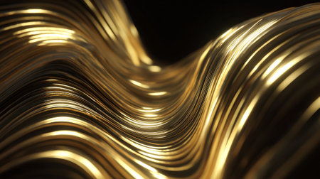 Abstract Golden Metallic Wave Pattern Against a Dark Background for Presentationsの素材