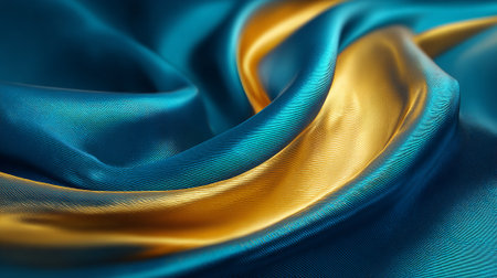 Elegant Swirls: A Mesmerizing Display of Blue and Gold Fabric Artistryの素材