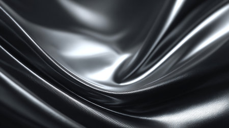 Sleek Black Fabric with Subtle Weave and Luxurious, Flowing Wavesの素材
