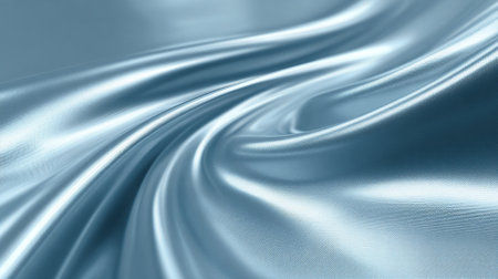 Abstract light blue satin fabric with flowing waves and subtle texturesの素材