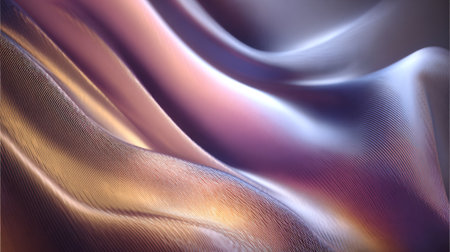 Abstract iridescent waves reflecting light and shadow in a dynamic composition.の素材