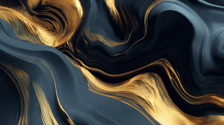 Elegant golden lines on a dark wavy surface, abstract designの素材