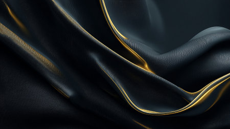 Elegant black cloth with golden lining creates luxurious and sophisticated backgroundの素材