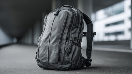 Gray Backpack on Concrete: Urban Essentials for Modern Adventures and Travelの素材